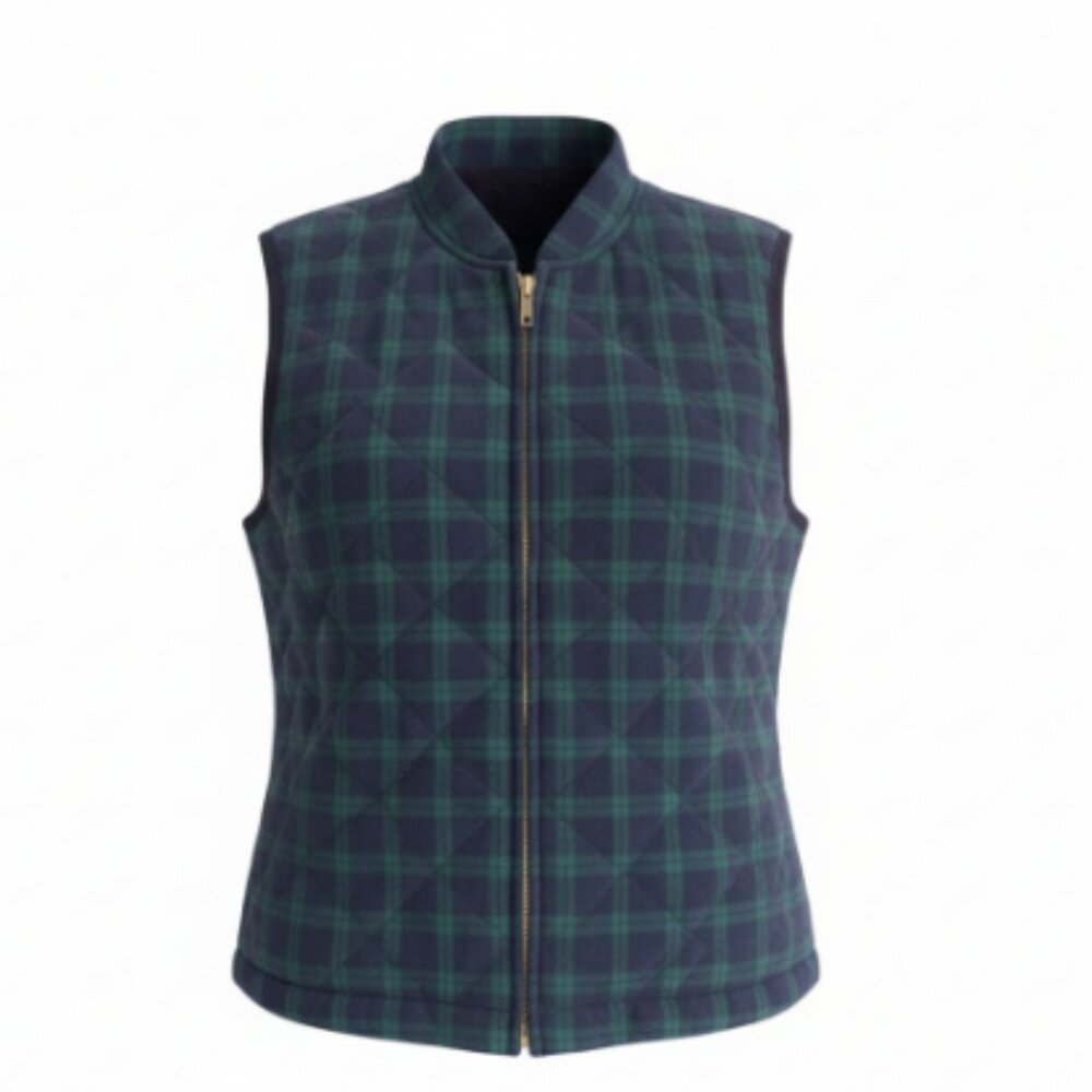 Talbots Petites Quilted Vest PS Blue Green Blackwatch Plaid Zip Pockets Like New - Picture 14 of 14